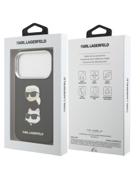 KARL LAGERFELD CARCASA GRAINED K&C HEADS IPHONE 17 PRO NEGRO