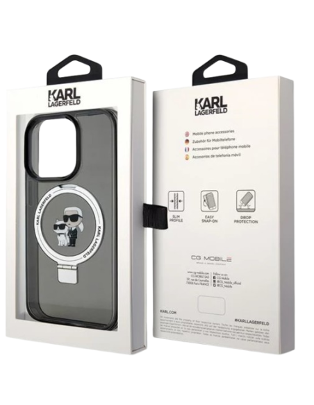 KARL LAGERFELD CARCASA MAGSAFE RINGSTAND KC IPHONE 16 PLUS NEGRO