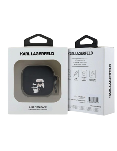 KARL LAGERFELD FUNDA SILICONA 3D K&C AIRPODS 4 NEGRO