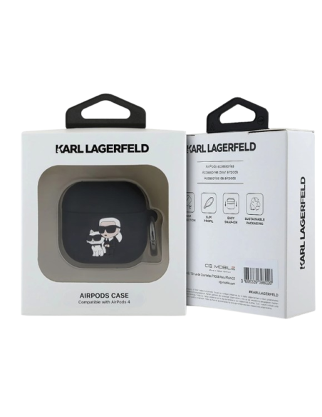 KARL LAGERFELD FUNDA SILICONA 3D K&C AIRPODS 4 NEGRO