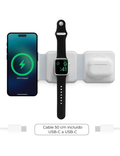 KSIX CARGADOR PLEGABLE MAGNÉTICO 3 EN 1 Qi 15W BLANCO 2