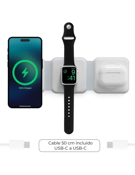 KSIX CARGADOR PLEGABLE MAGNÉTICO 3 EN 1 Qi 15W BLANCO