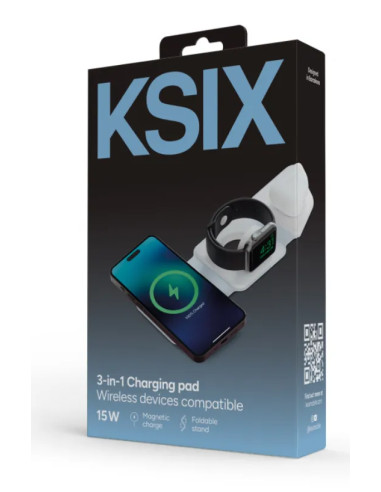 KSIX CARGADOR PLEGABLE MAGNÉTICO 3 EN 1 Qi 15W BLANCO