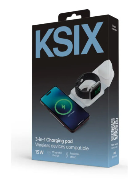KSIX CARGADOR PLEGABLE MAGNÉTICO 3 EN 1 Qi 15W BLANCO