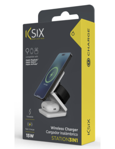 KSIX CARGADOR INDUCCION CUBE PLEGABLE 15W 3 EN 1 BLANCO