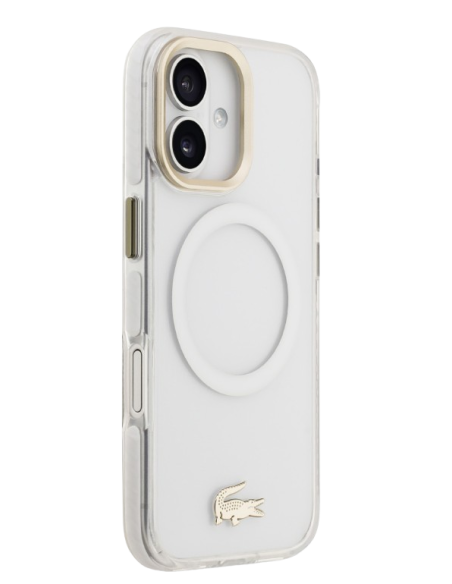 LACOSTE CARCASA MAGSAFE SHOCKPROOF IPHONE 17 DORADO/BLANCO