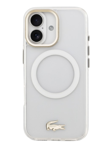 LACOSTE CARCASA MAGSAFE SHOCKPROOF IPHONE 17 DORADO/BLANCO