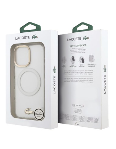 LACOSTE CARCASA MAGSAFE SHOCKPROOF IPHONE 17 DORADO/BLANCO