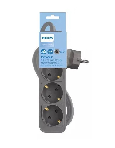 PHILIPS REGLETA 3 TOMAS CON INTERRUPTOR 1,5m GRIS