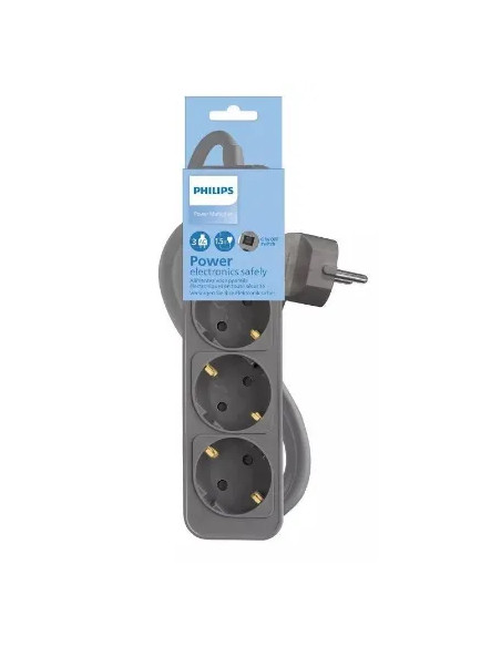 PHILIPS REGLETA 3 TOMAS CON INTERRUPTOR 1,5m GRIS
