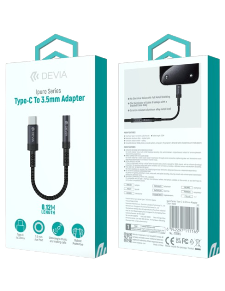 DEVIA ADAPTADOR IPURE TIPO C - JACK 3.5mm NEGRO