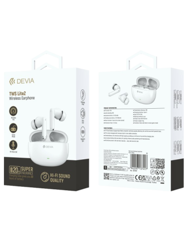 DEVIA AURICULAR BLUETOOTH TWS LITE2 BLANCO