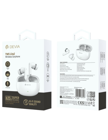 DEVIA AURICULAR BLUETOOTH TWS LITE2 BLANCO