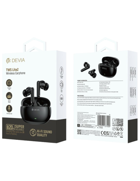 DEVIA AURICULAR BLUETOOTH TWS LITE2 NEGRO