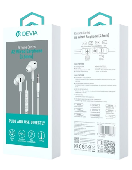 DEVIA AURICULAR KINTONE A2 JACK SILICONA BLANCO