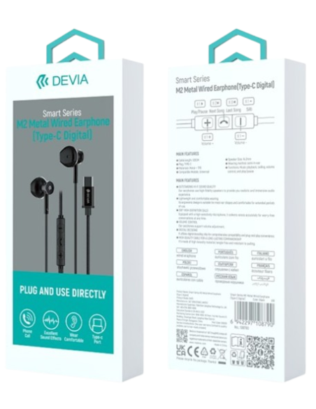 DEVIA AURICULAR SMART METAL M2 TIPO C NEGRO