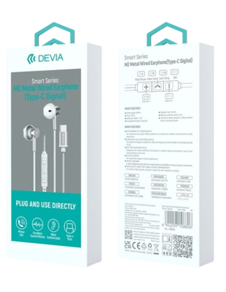 DEVIA AURICULAR SMART METAL M2 TIPO C PLATA