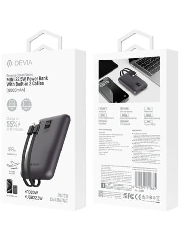DEVIA BATERIA AUXILIAR MINI 10000mAh 22,5W + 2 CABLES NEGRO