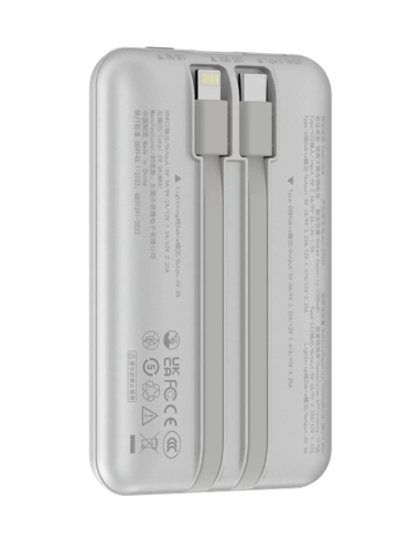 DEVIA BATERIA AUXILIAR MINI 10000mAh 22,5W + 2 CABLES PLATA