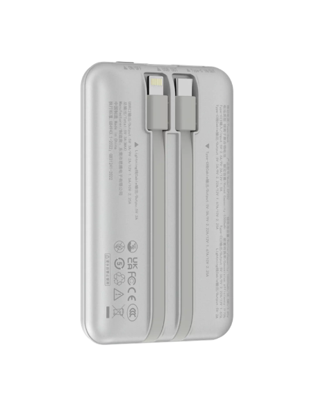 DEVIA BATERIA AUXILIAR MINI 10000mAh 22,5W + 2 CABLES PLATA
