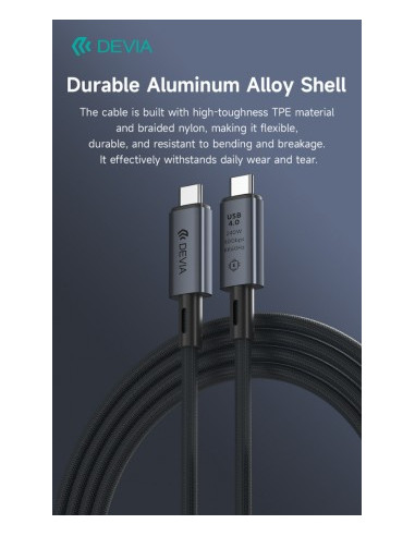 DEVIA CABLE EXTREME C-C 240W PD 40G BPS 8K 60Hz 1M NEGRO