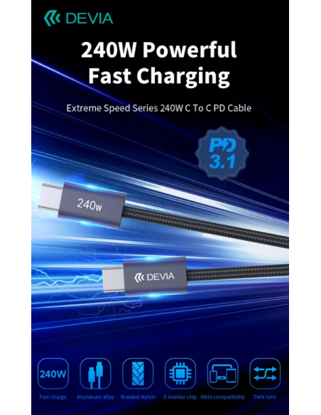 DEVIA CABLE EXTREME TIPO C - TIPO C PD 240w 2M