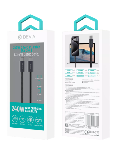 DEVIA CABLE EXTREME TIPO C - TIPO C PD 240w 2M