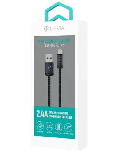 DEVIA CABLE GRACIOUS USB - LIGHTNING 2.4A V2 1M NEGRO
