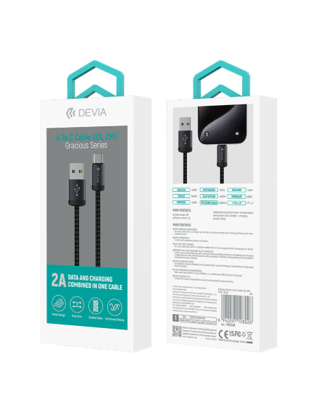 DEVIA CABLE GRACIOUS USB A - TIPO C 2A 2m NEGRO
