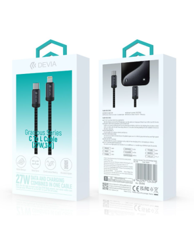 DEVIA CABLE GRACIOUS USB C - LIGHTNING PD 27W 3A 3m NEGRO