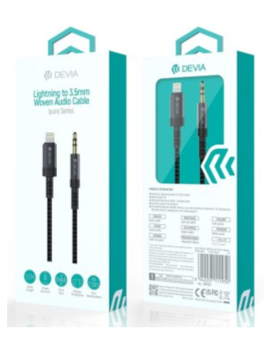 DEVIA CABLE IPURE JACK-LIGHTNING 3.5mm WOVEN 1M NEGRO