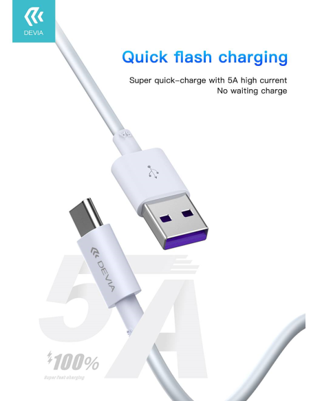 DEVIA CABLE SUPER CHARGE 5A TIPO C - USB 1.5m