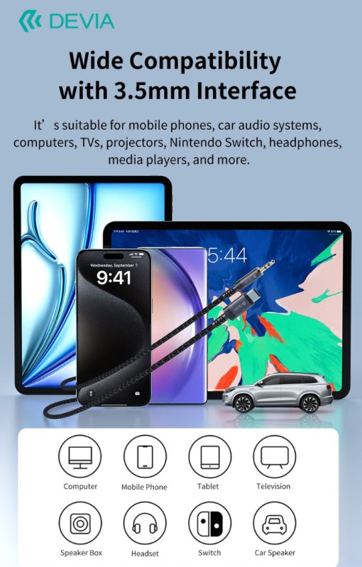 DEVIA CABLE IPURE JACK-USB-C 3.5mm WOVEN 1M NEGRO