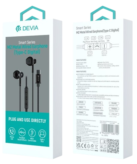 DEVIA AURICULAR METAL M2 TIPO C NEGRO