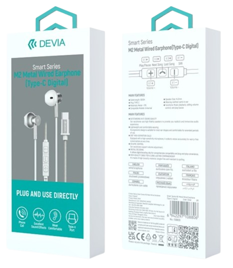 DEVIA AURICULAR SMART METAL M2 TIPO C PLATA(copia)