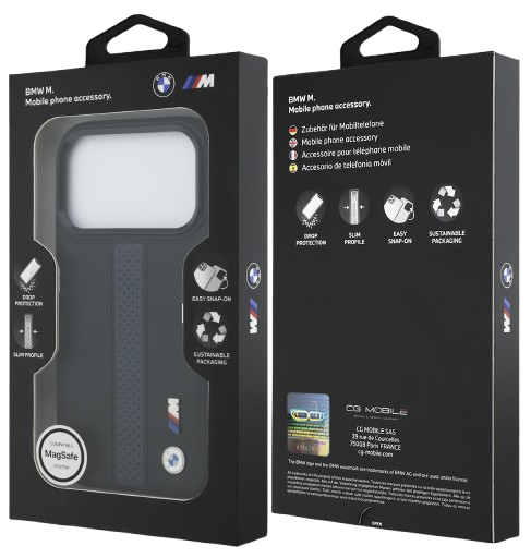 BMW CARCASA MAGSAFE BLUE STRIPE IPHONE 17 PRO NEGRO