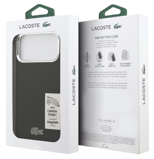 LACOSTE CARCASA MAGSAFE SOPORTE CAMARA IPHONE 17 PRO MAX NEGRO