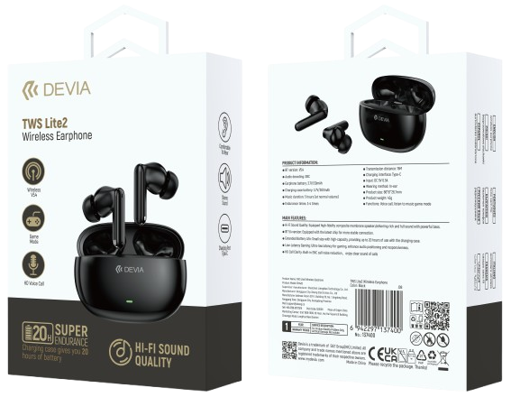 DEVIA AURICULAR BLUETOOTH TWS LITE2 NEGRO