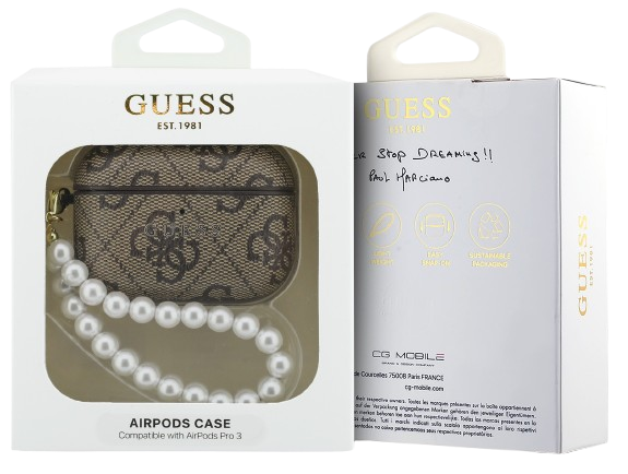 GUESS FUNDA PEARL STRAP 4G AIRPODS PRO 3 MARRON