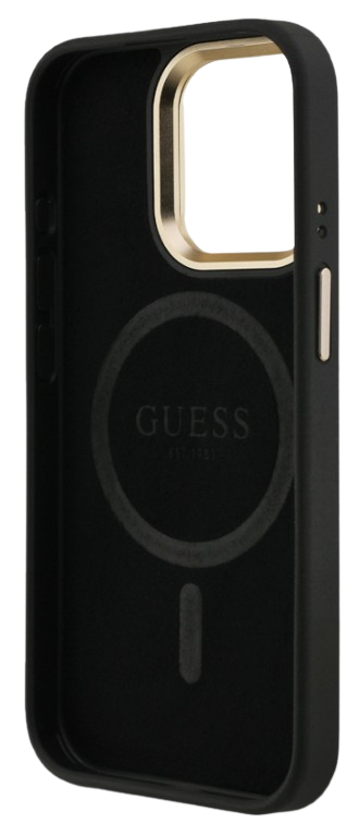 GUESS CARCASA MAGSAFE TRIANGLE 4G SOPORTE CAMARA IPHONE 15 PRO NEGRO