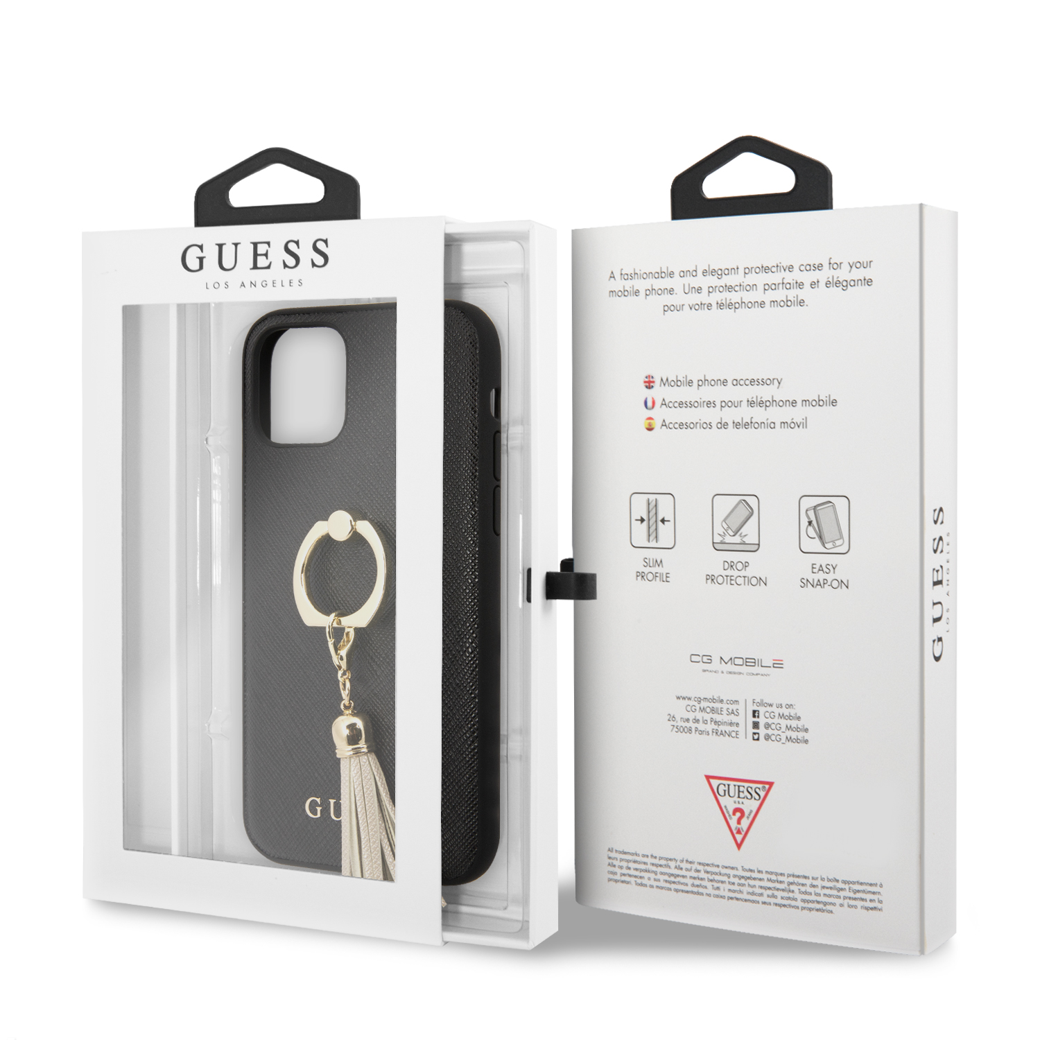 GUESS carcasa 'SAFFIANO' IPhone 11 PRO NEGRO con anillo