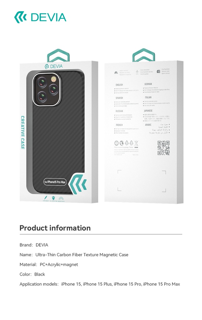 DEVIA CARCASA MAGSAFE CARBON FIBRE IPHONE 15 PRO