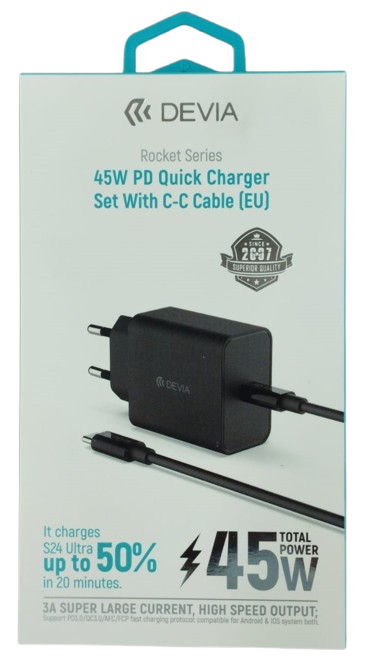 DEVIA CARGADOR ROCKET PD 45W + CABLE C-C