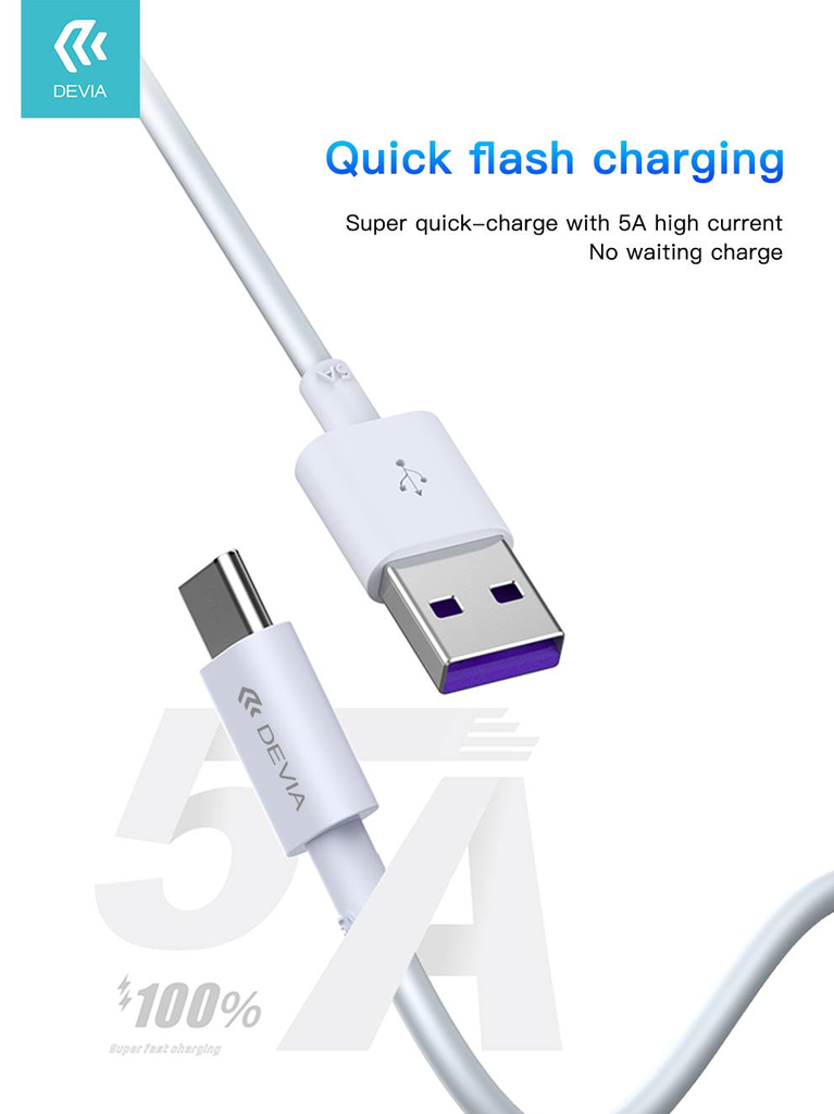 DEVIA CABLE SUPER CHARGE 5A TIPO C - USB 1.5m