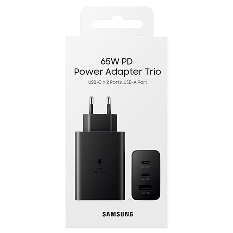 SAMSUNG cargadador TRIO 65w PD USB C x 2, USB A