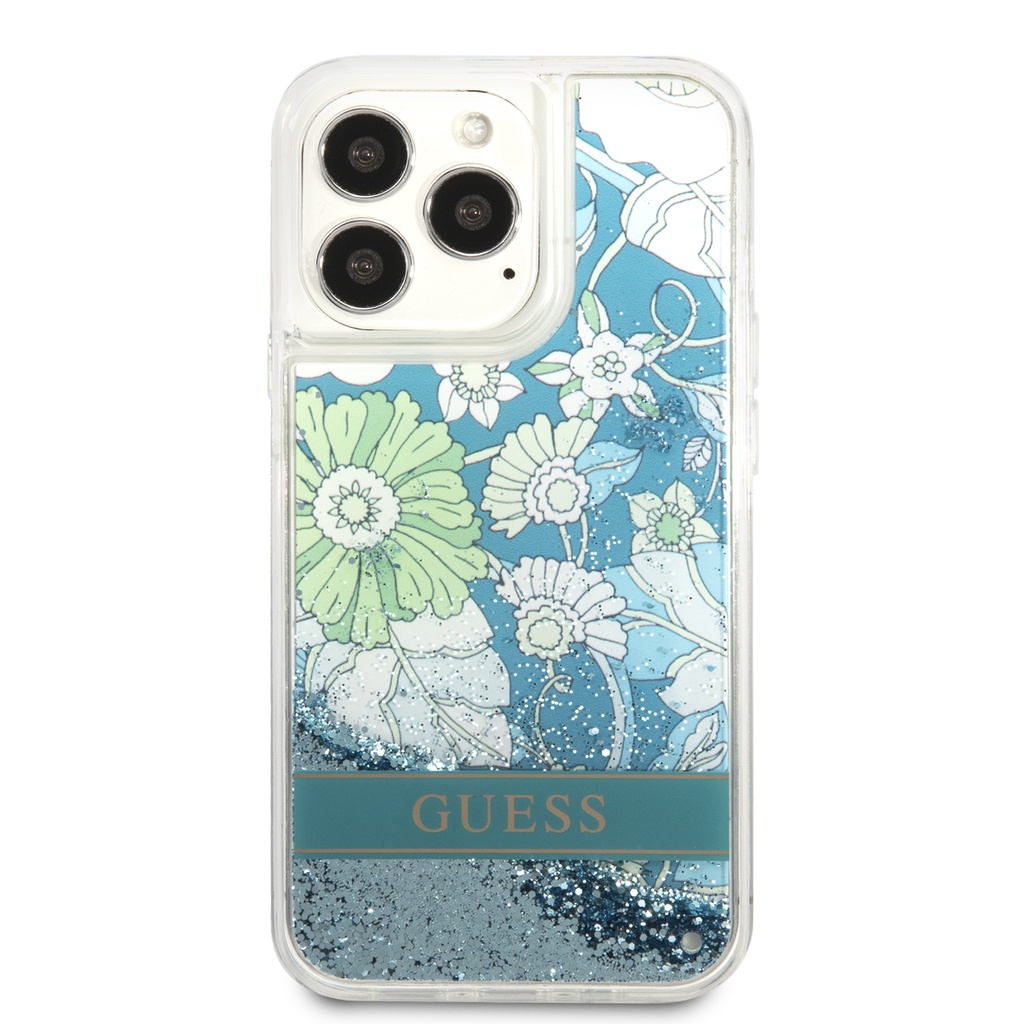 GUESS carcasa GLITTER FLOWER iphone 13 PRO VERDE