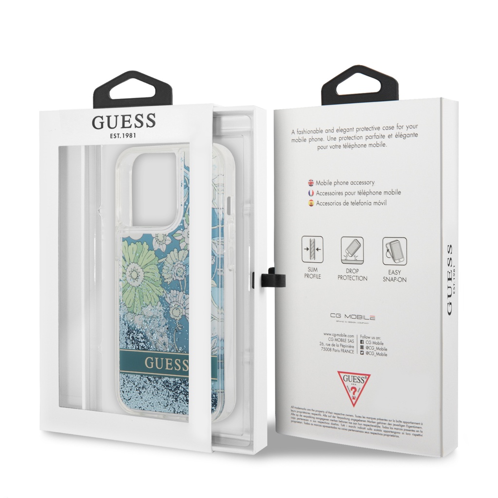 GUESS carcasa GLITTER FLOWER iphone 13 PRO VERDE