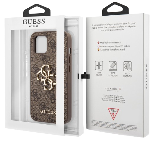 GUESS CARCASA METAL LOGO IPHONE 13 MARRON