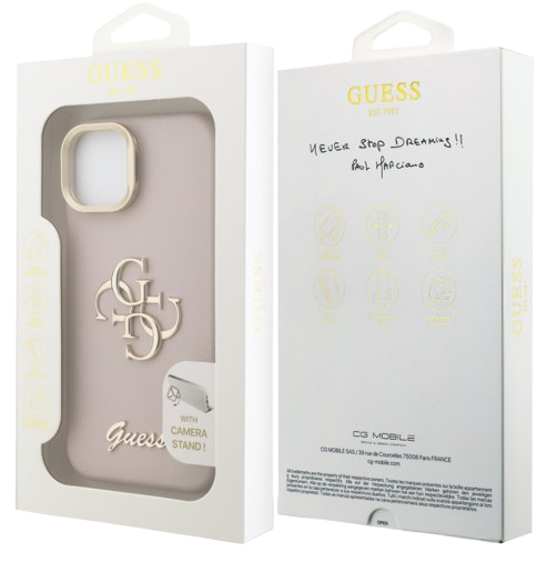 GUESS CARCASA GRAINED 4G SOPORTE CAMARA IPHONE 14 ROSA