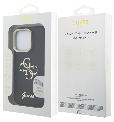 GUESS CARCASA GRAINED 4G CON SOPORTE DE CAMARA IPHONE 16 PRO MAX NEGRO
